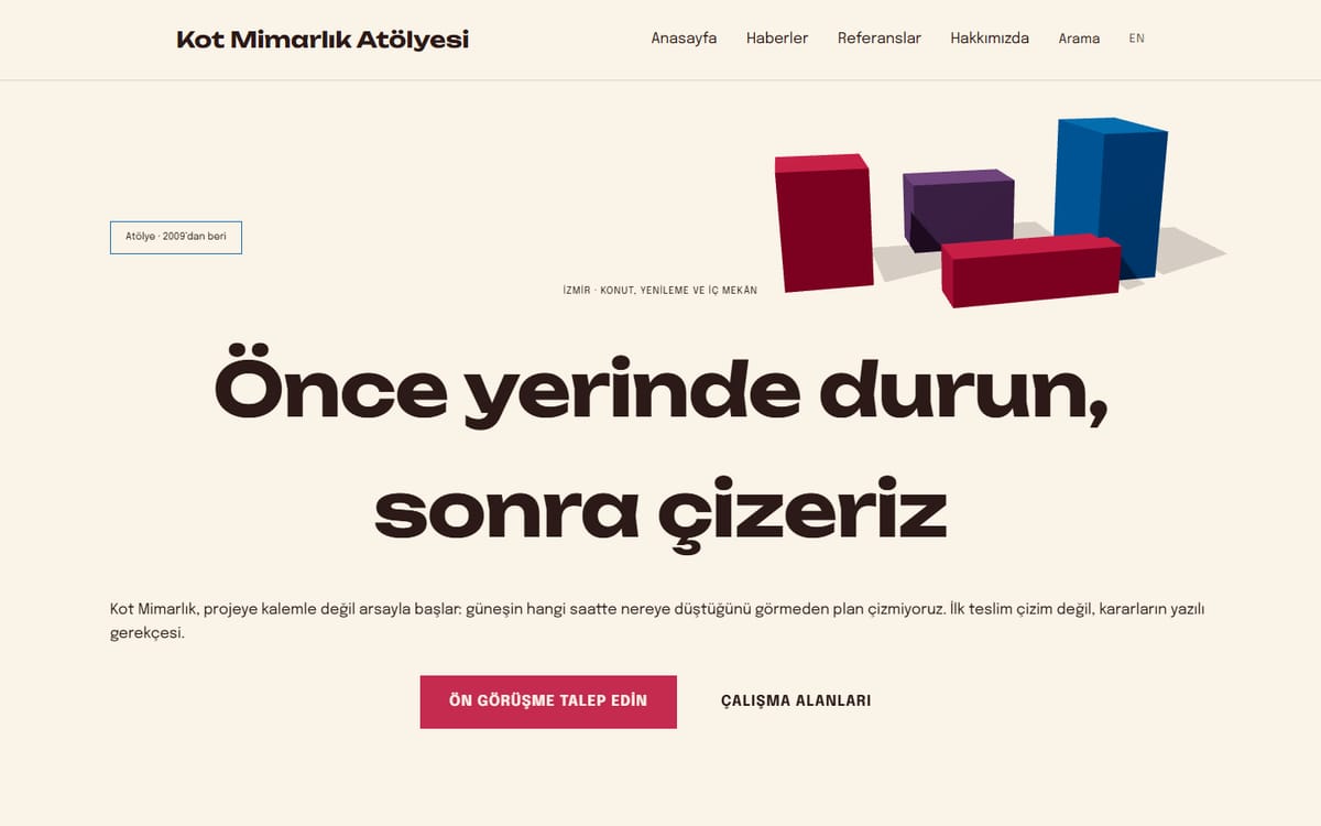 Kodluxe Mimarlık V1 teması — canlı demo görünümü